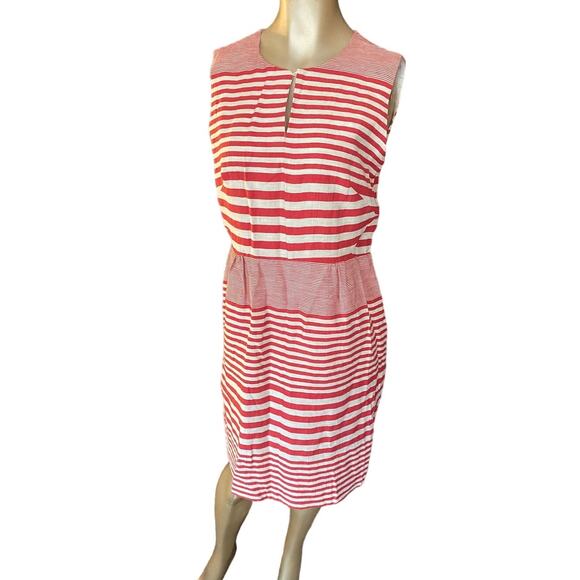 VILAGALLO Sleeveless Stripped Shift Dre4ss Women Size 42 US 8 Linen Blend - Picture 1 of 9